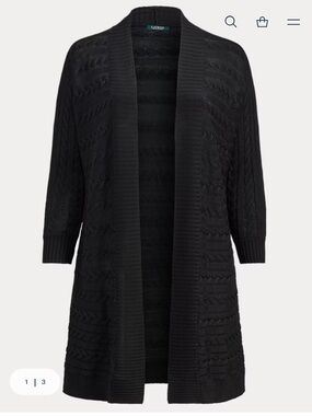 Lauren Ralph Lauren Cotton Blend Cable Open  Front Cardigan Black XS